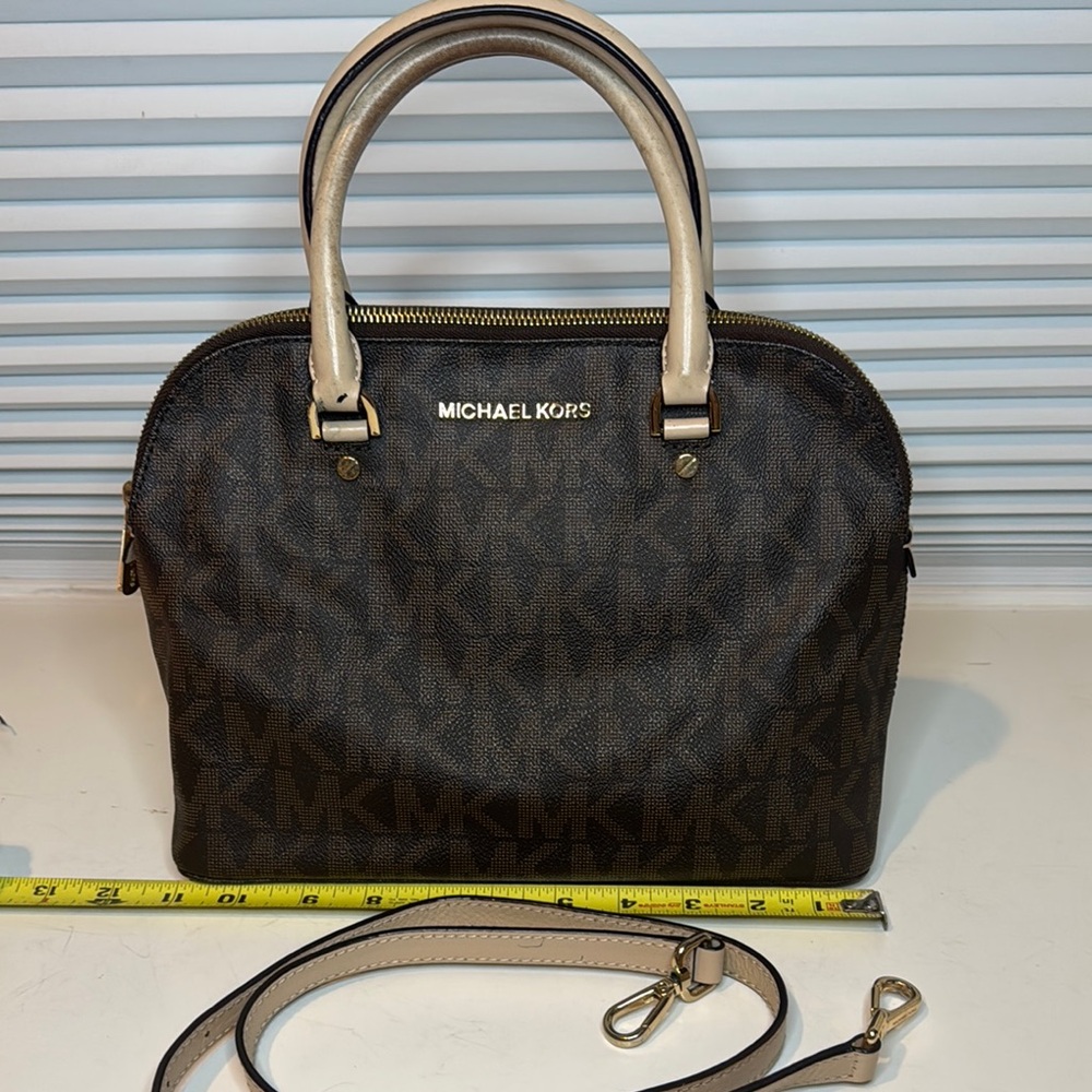 Michael Kors Dark Brown and Cream Satchel